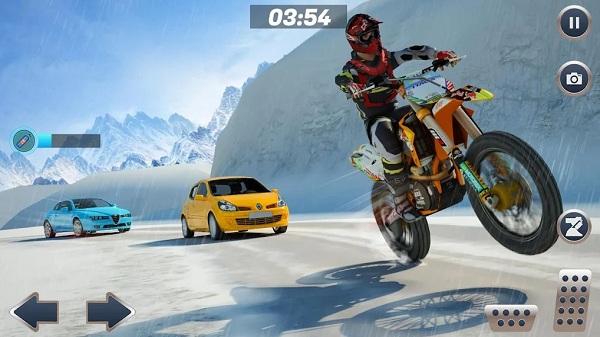 山地自行车雪地摩托赛最新版(Mountain Bike Snow Moto Racing)下载,山地自行车雪地摩托赛,竞速游戏,赛车游戏